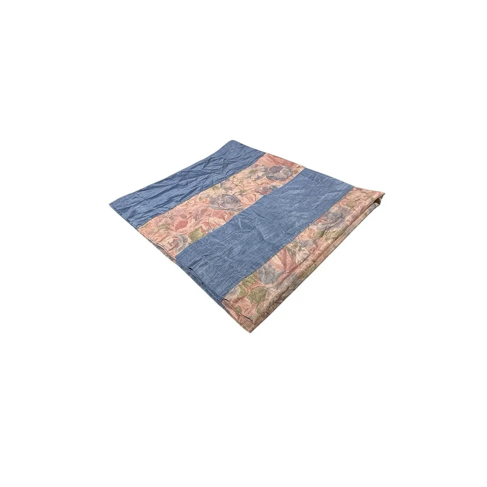 1 Single Vintage Faux Silk Curtain Panel Beautiful Blue Pink Floral Stripe 45
